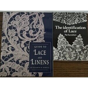 Lot of 2 Identification of Lace Guide, Linens, Care Stitches Soft Cover Books